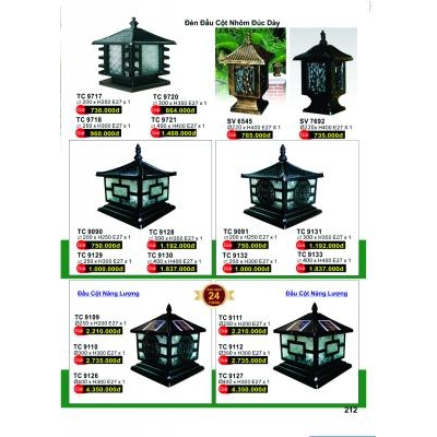 Đèn Đầu Cột Nhôm Đúc TC 9109-9110-9111-9112